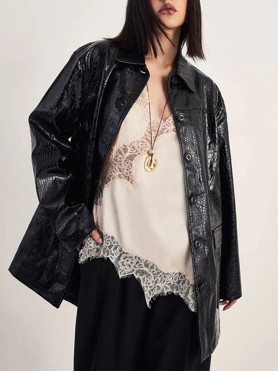 Black Patent Leather Oversized Biker Jacket