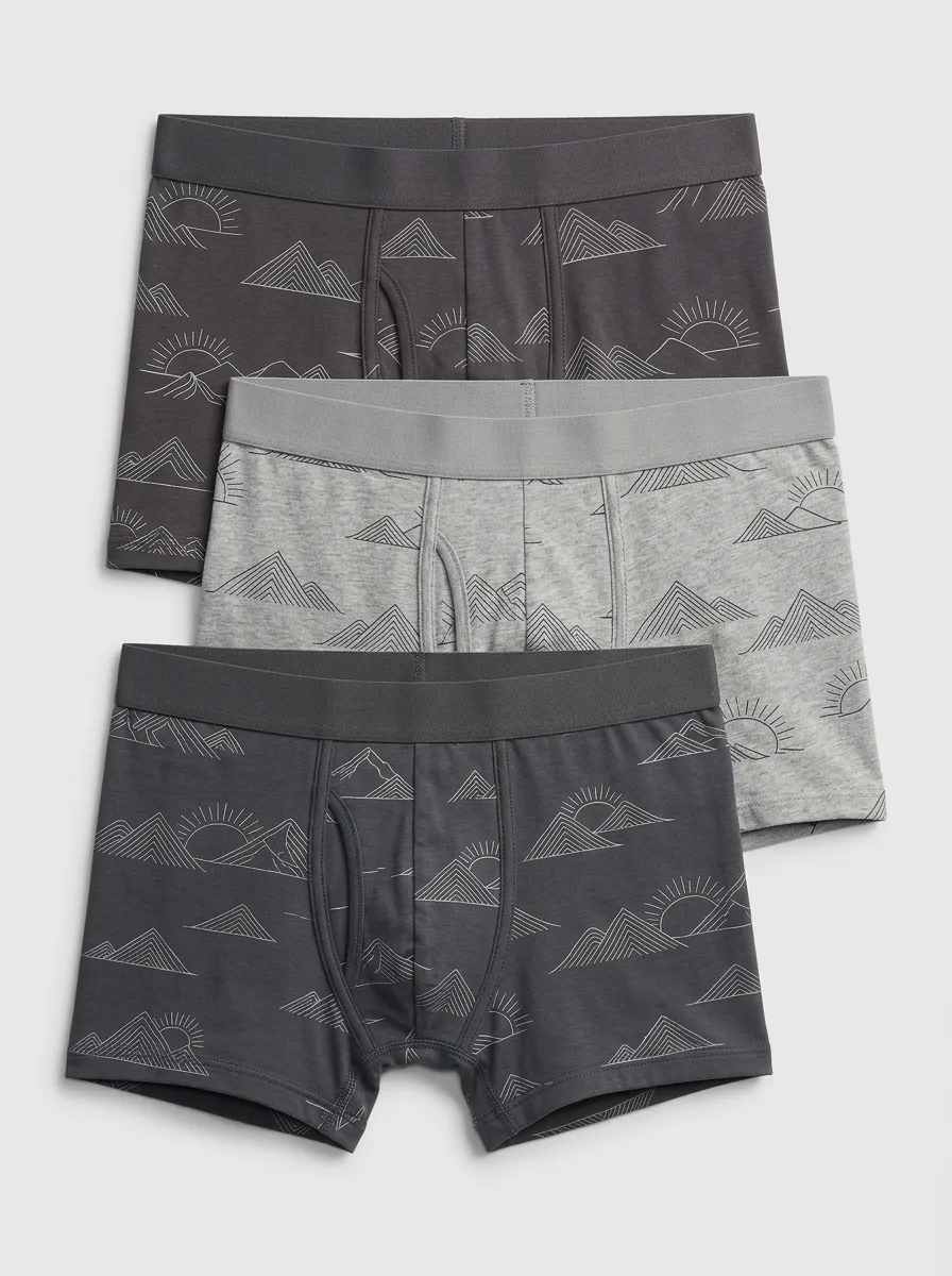 Men's Three-Pair Mountain Sun Flat-Seam Boxer Brief Set