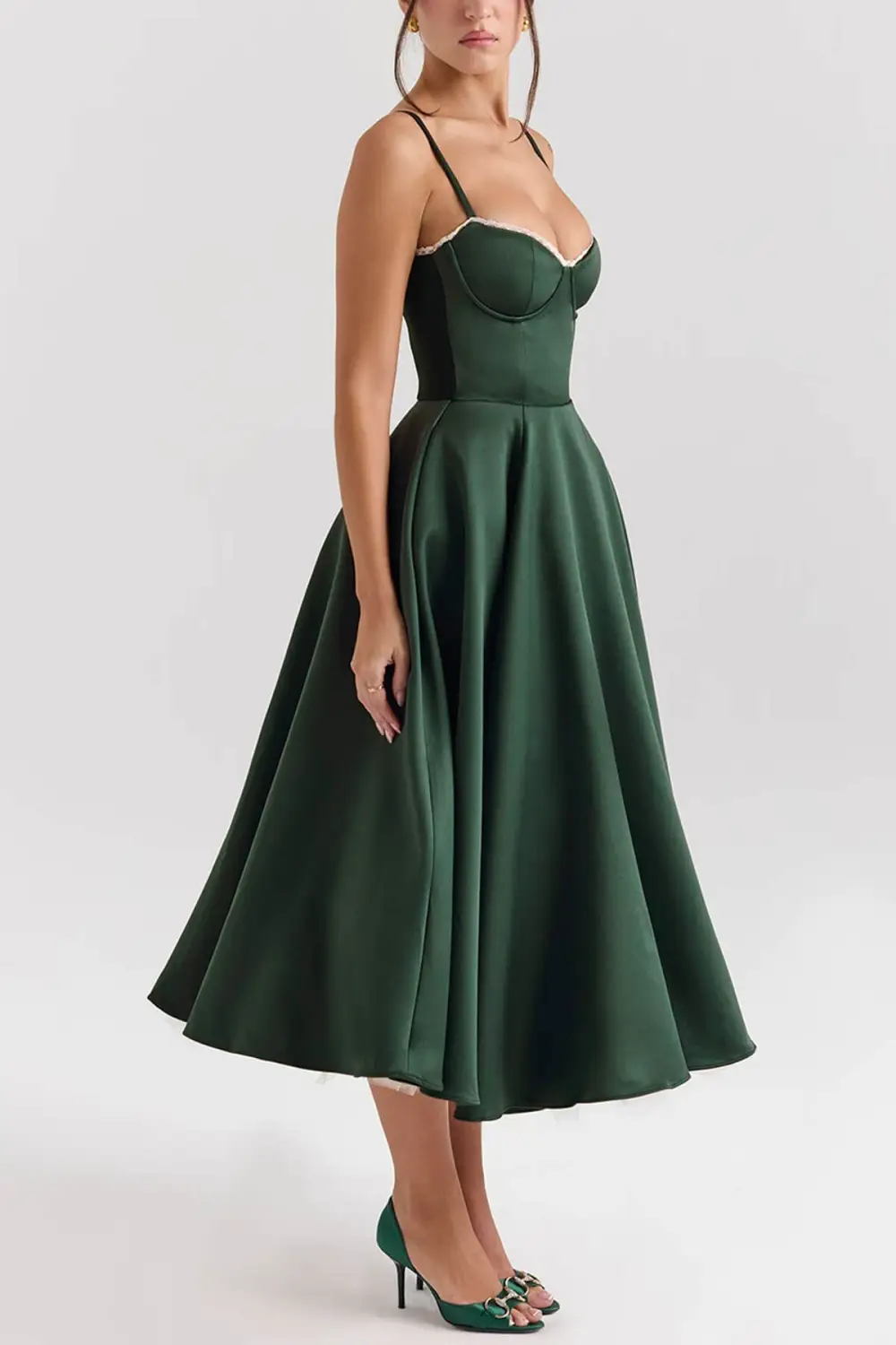 Elegant Satin Tulle Open Back Midi Dress