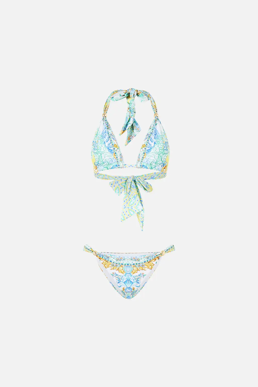 Soft Thick Tie Tri Bikini Set with Trims