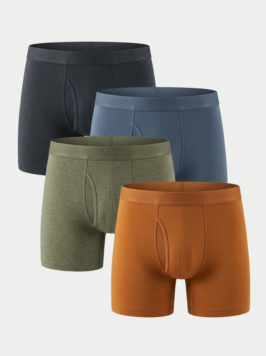 Functional Solid Modern Look Men's Four Pack Boxer Briefs