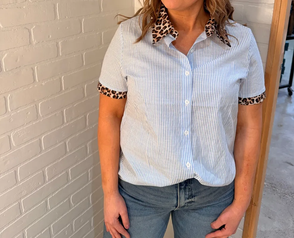 Leopard Stripe Button Shirt