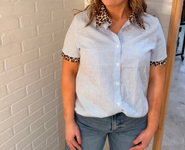 Leopard Stripe Button Shirt
