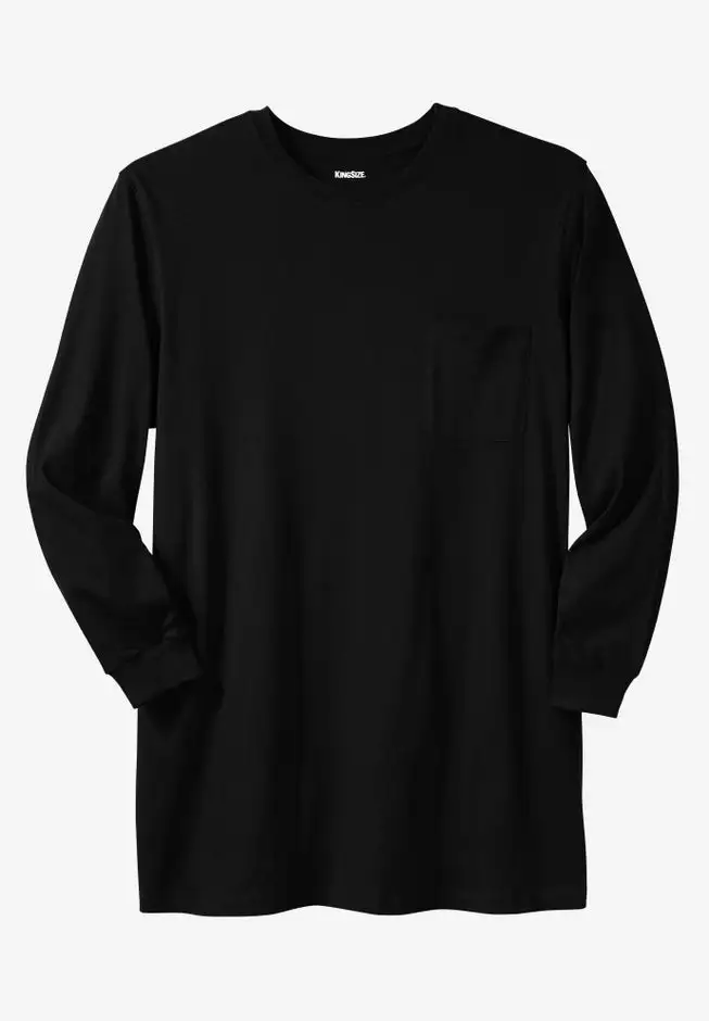 Shrink-Less Lightweight Longer-Length Long-Sleeve Crewneck Pocket Tee