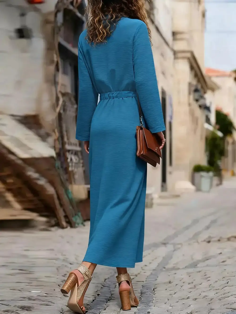 Button Front Long Sleeve Dress Casual