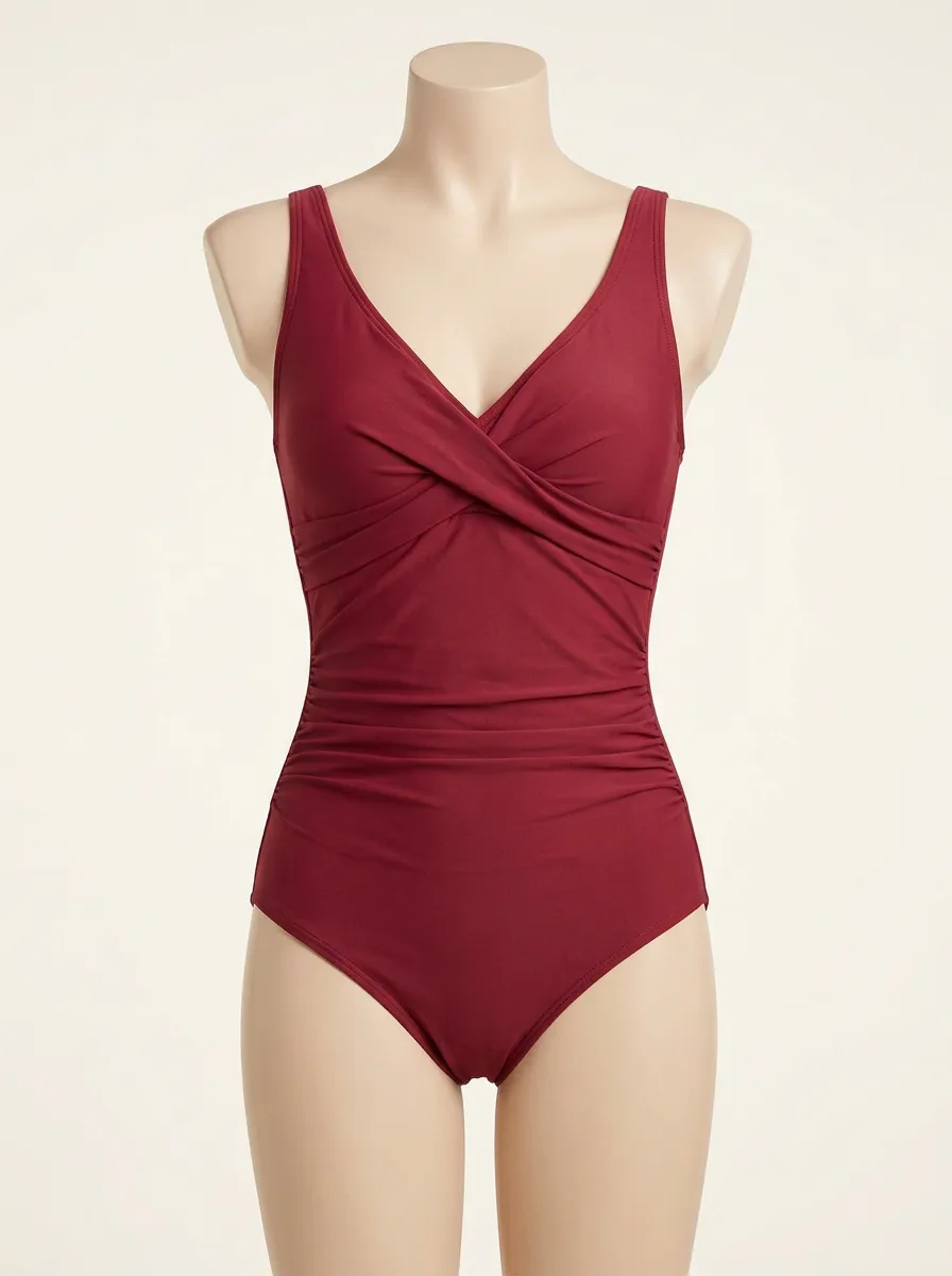 Sleek V-Neck Ruched One-Piece Swimsuit
