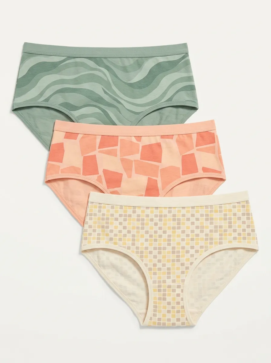 Women's Geometric Abstract Pattern Printed Three Pack Briefs Relaxed Design