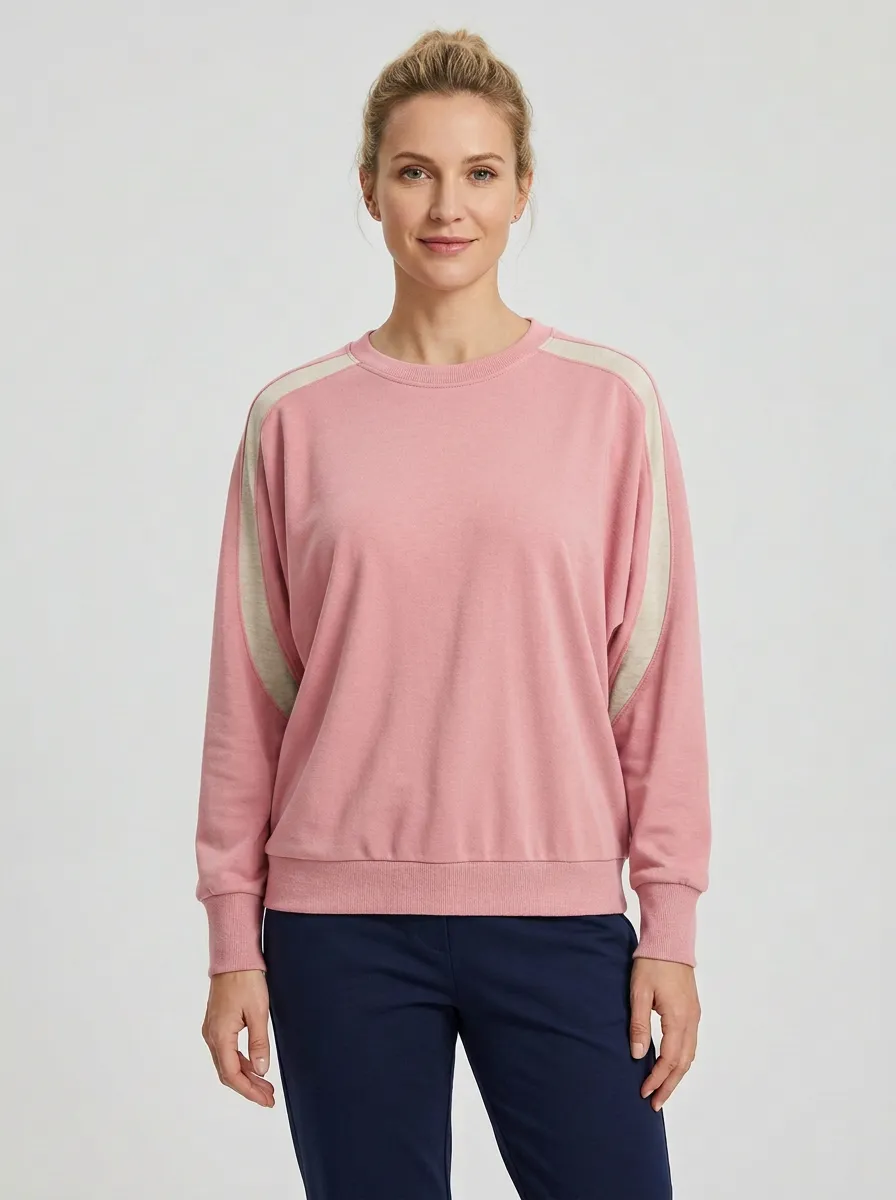 Women's Contrast Stripe Crew-Neck Sweatshirt