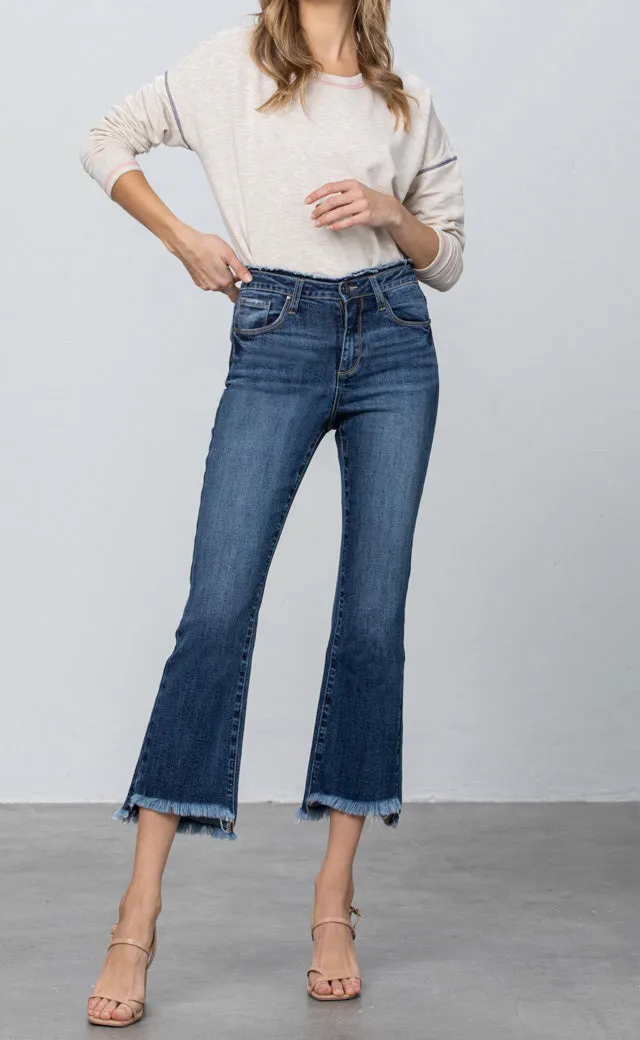 Fray Waistband Detail Cropped Boot Jeans