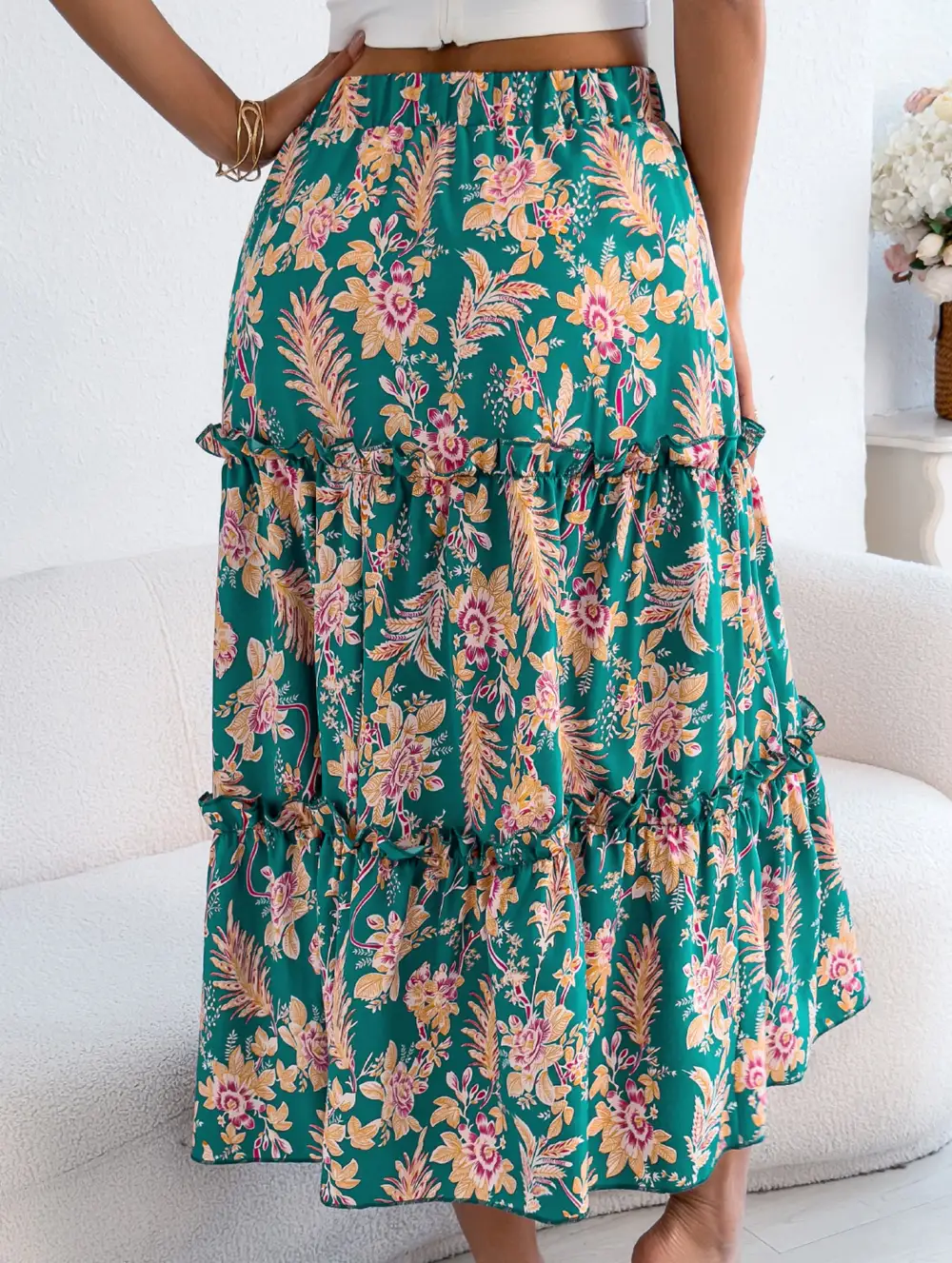 Floral Ruffle Midi Skirt