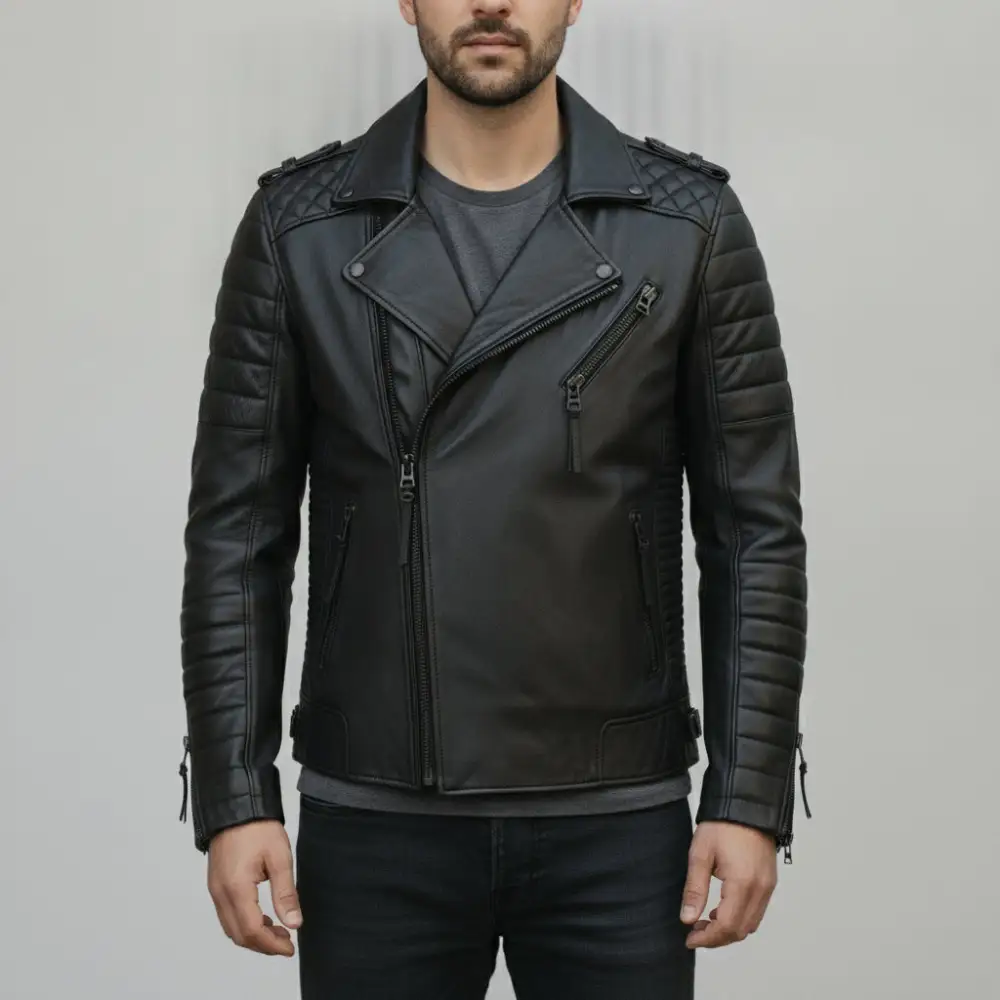 Classic Modern Leather Biker Motorcycle Jacket