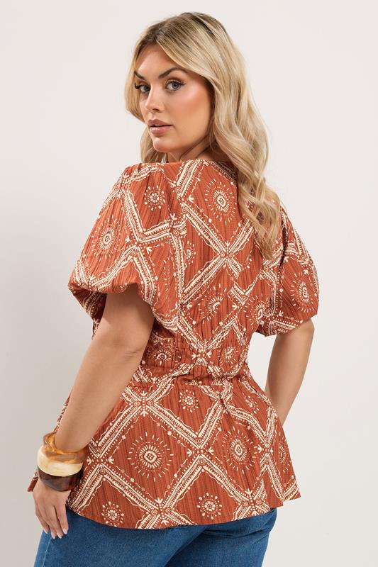 Orange Abstract Puff Sleeve Blouse detail 3
