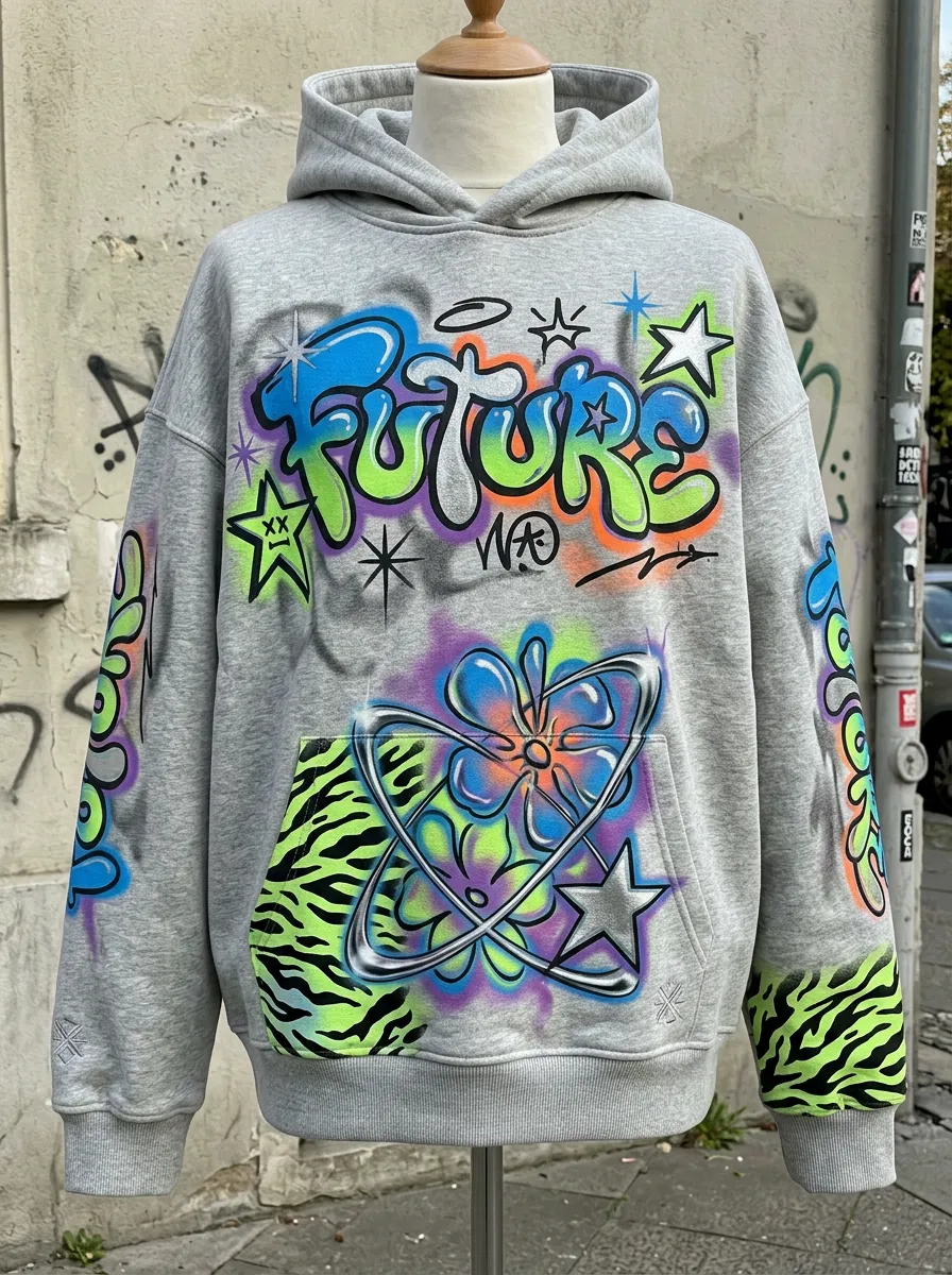 Unisex Streetwear Future Graffiti Flower Zebra Graphic Hoodie