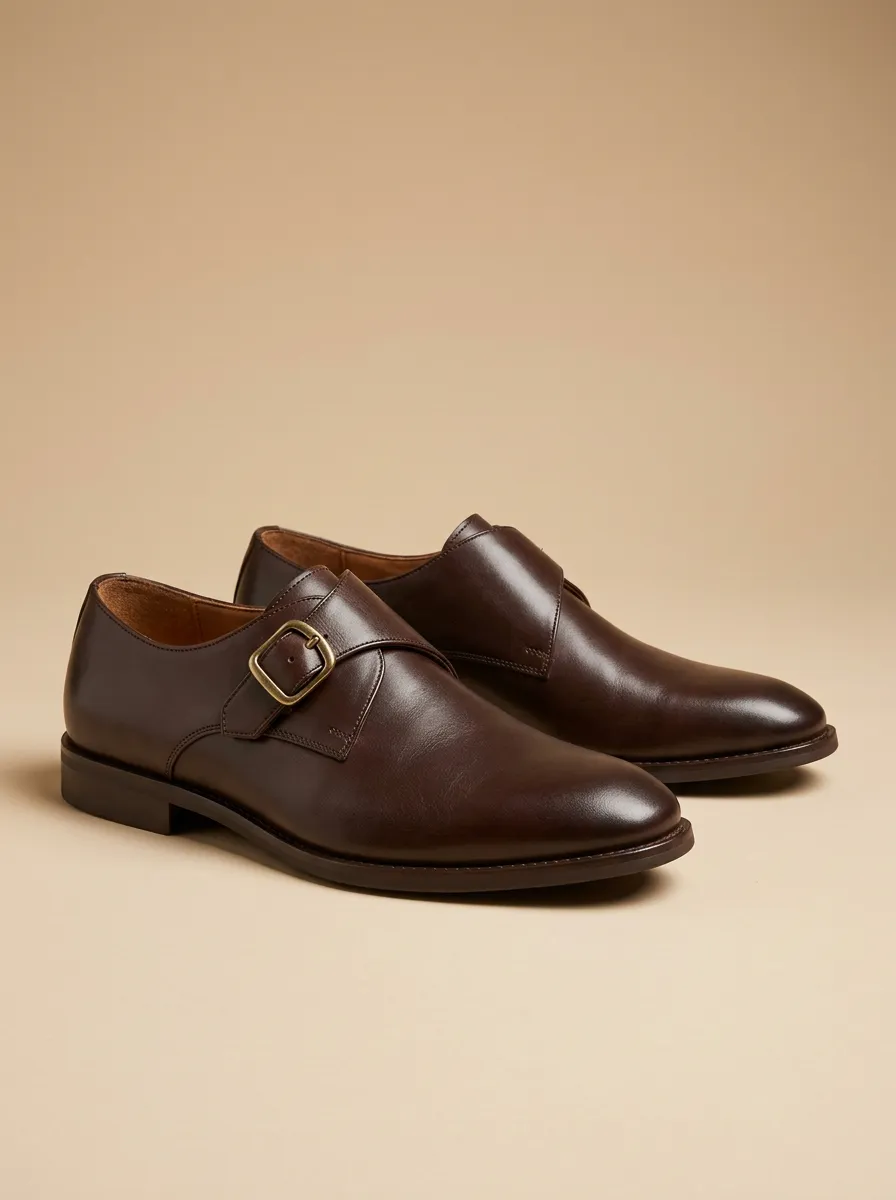 Men's Casual Classic Business Leather Single Monk Strap Shoes