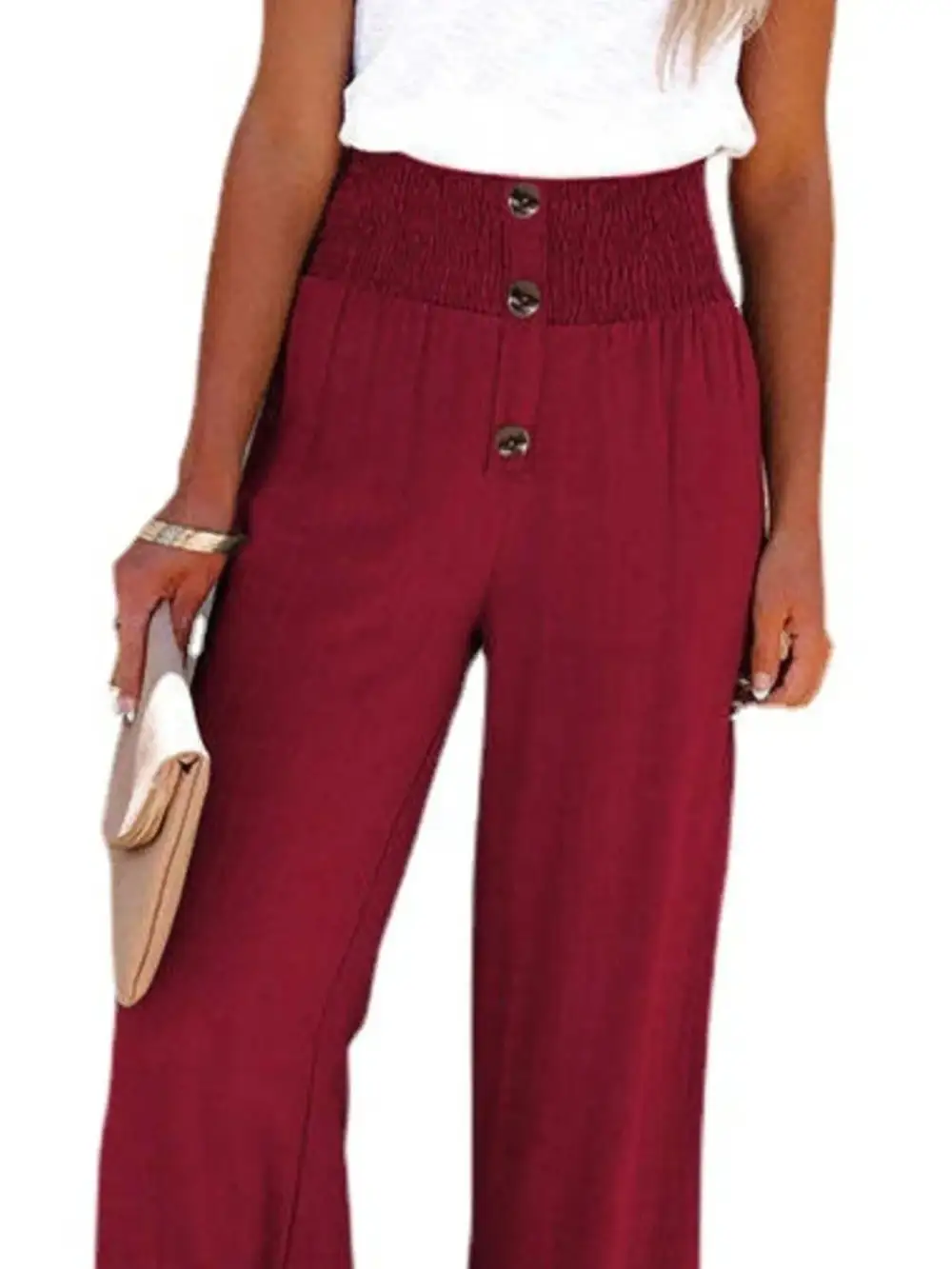 Wide Leg High Waist Textured Versatile Pants