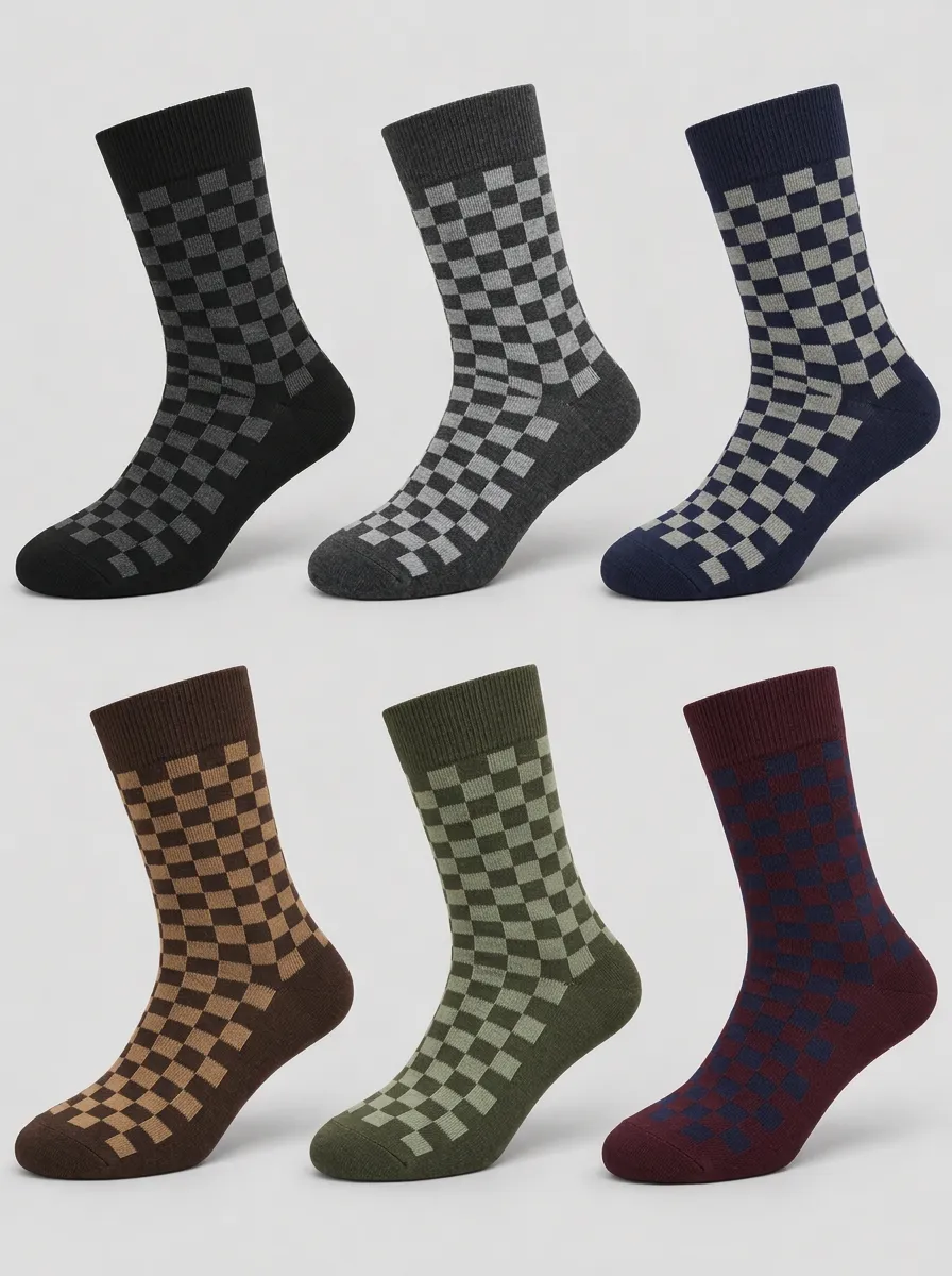 Men's Classic Checkered Crew Socks 6-Pack