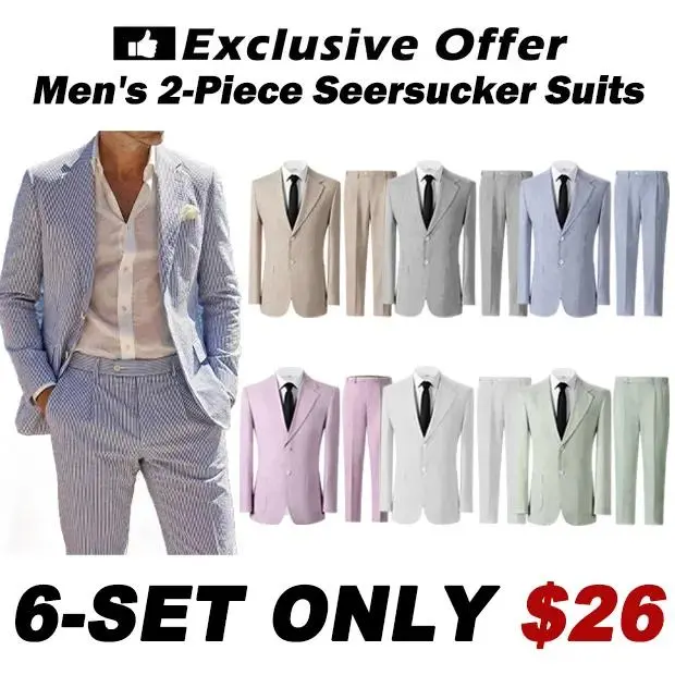 🔥Men's 2-Piece Seersucker Suits Classic Jacket & Trousers