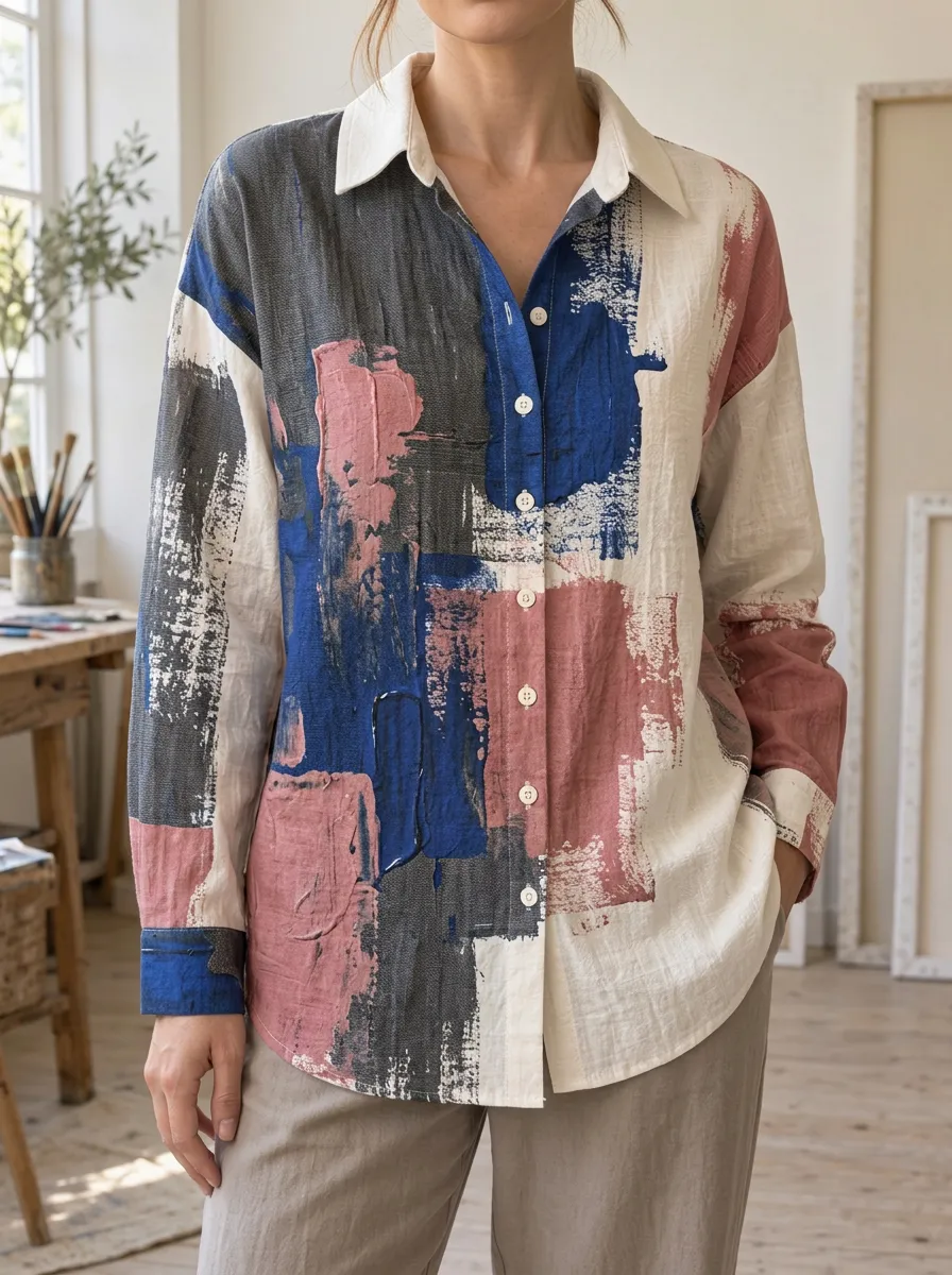 Women's Abstract Art Colorblock Printed Shirt