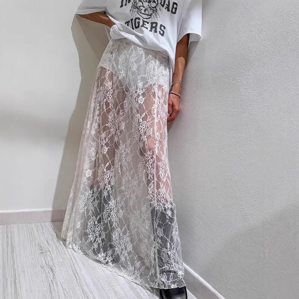 Comfort High Waist A-Line Lace Midi Skirt