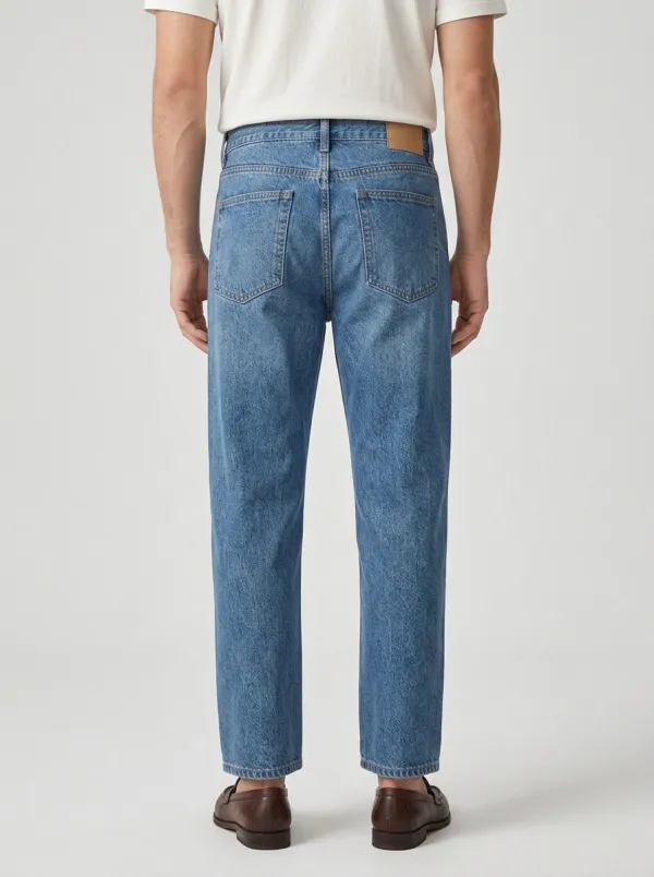 Men's Mid-Blue Straight Leg Denim Jeans