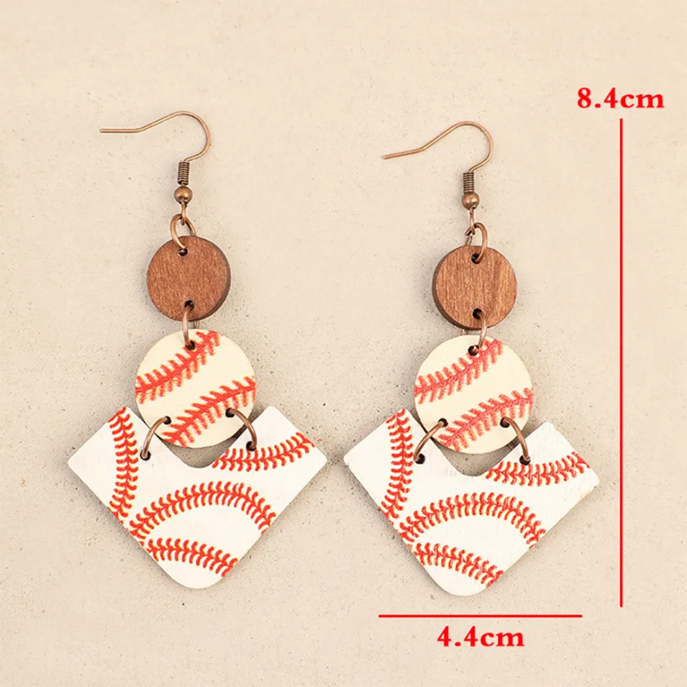 Baseball Theme Wooden Earrings