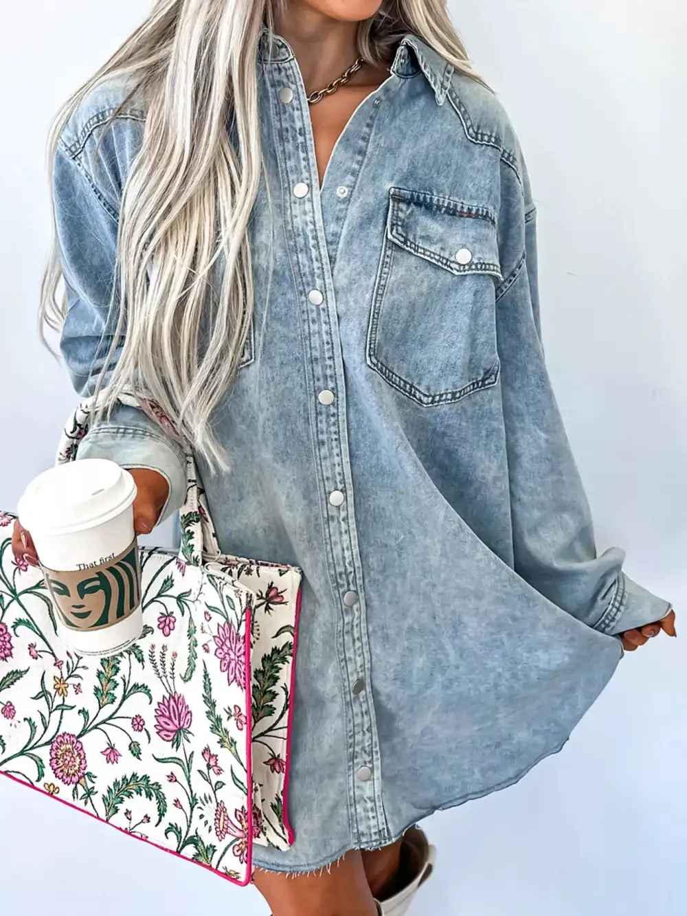 Relaxed Shape Denim Pocketed Shirt Dress