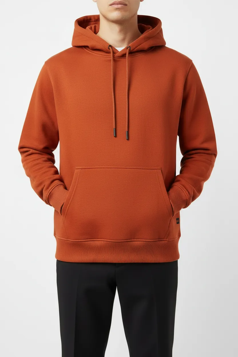 Contemporary Regular Fit Cotton Ribbed Hooded Pullover Hoodie
