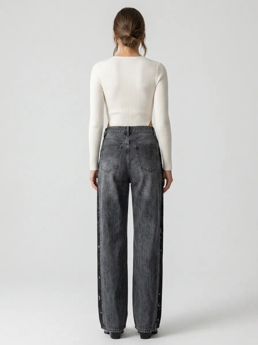 Women's Celestial Moon Star Star Wide Leg Jeans