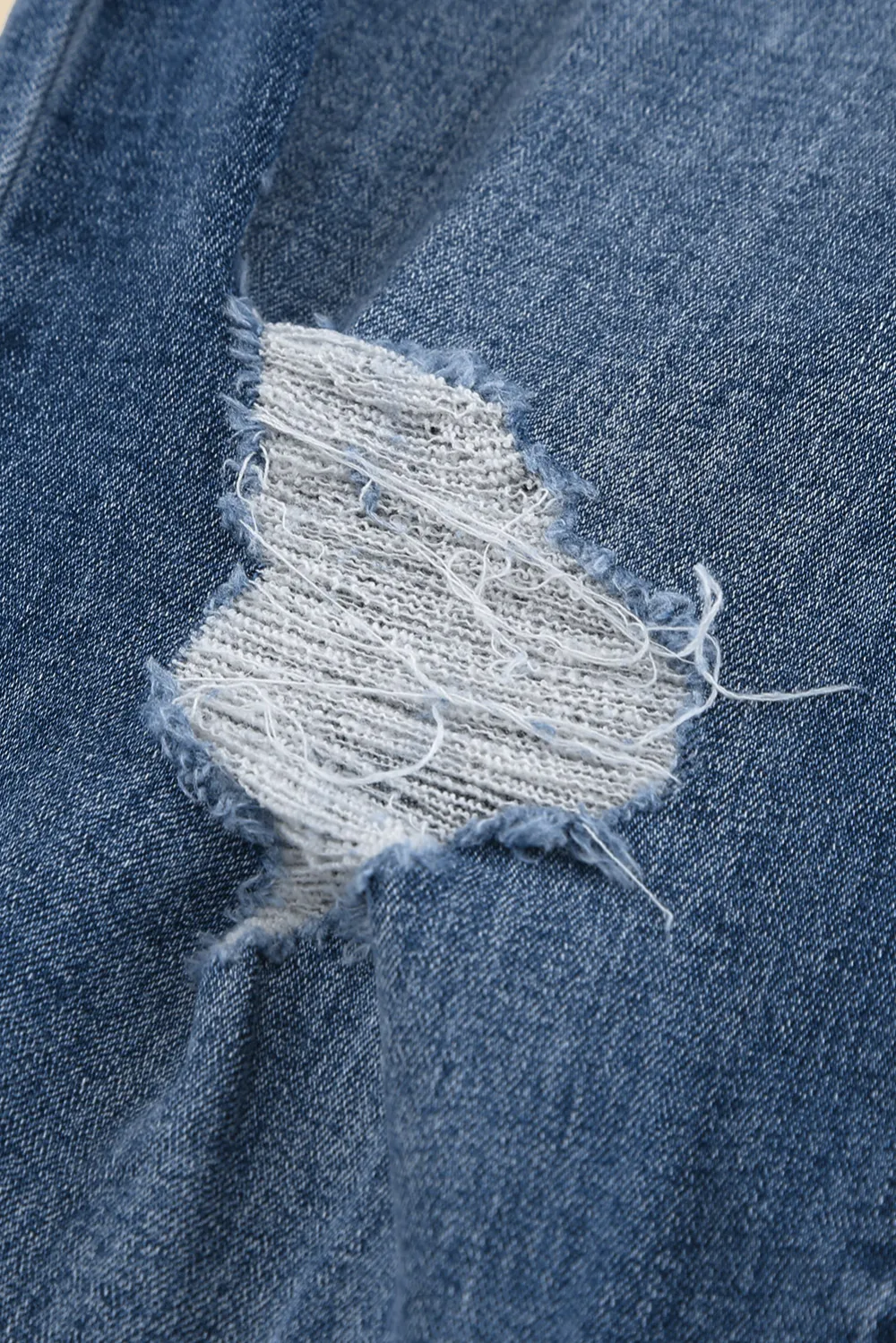 Dark Blue Raw Hem Straight Jeans