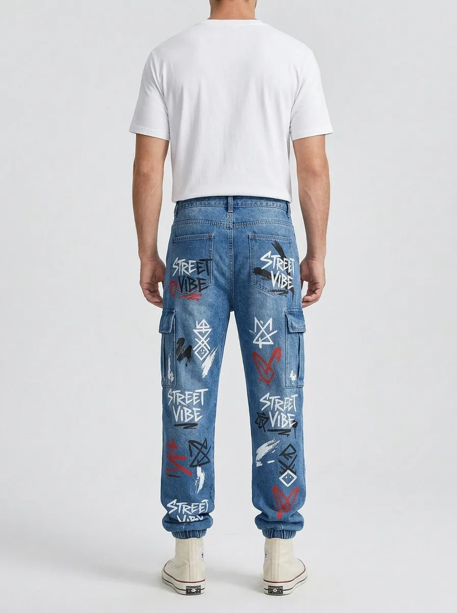 Unisex Streetwear Graffiti Cargo Jeans