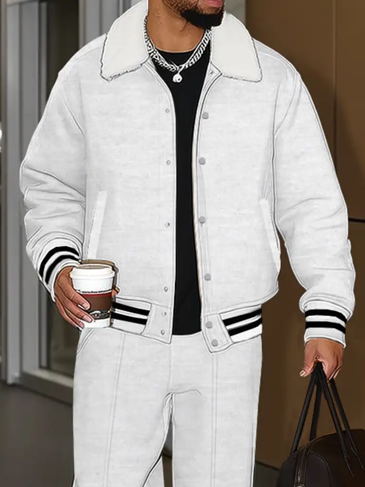 Brushed-Trim Cotton Jacket & Pants Set
