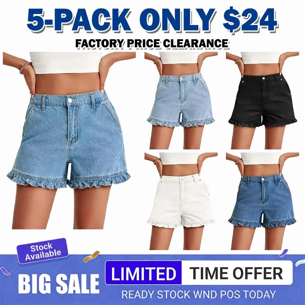 Women's Summer Ruffle Denim Shorts Cute High Waisted Cotton Jorts