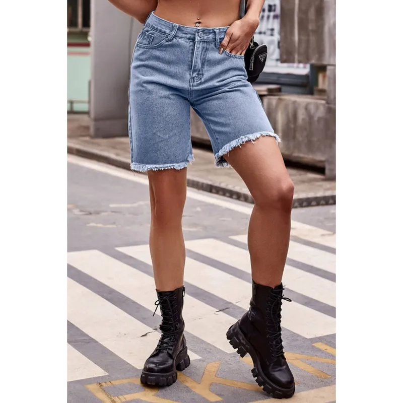 Raw-Hem Denim Shorts with Pockets