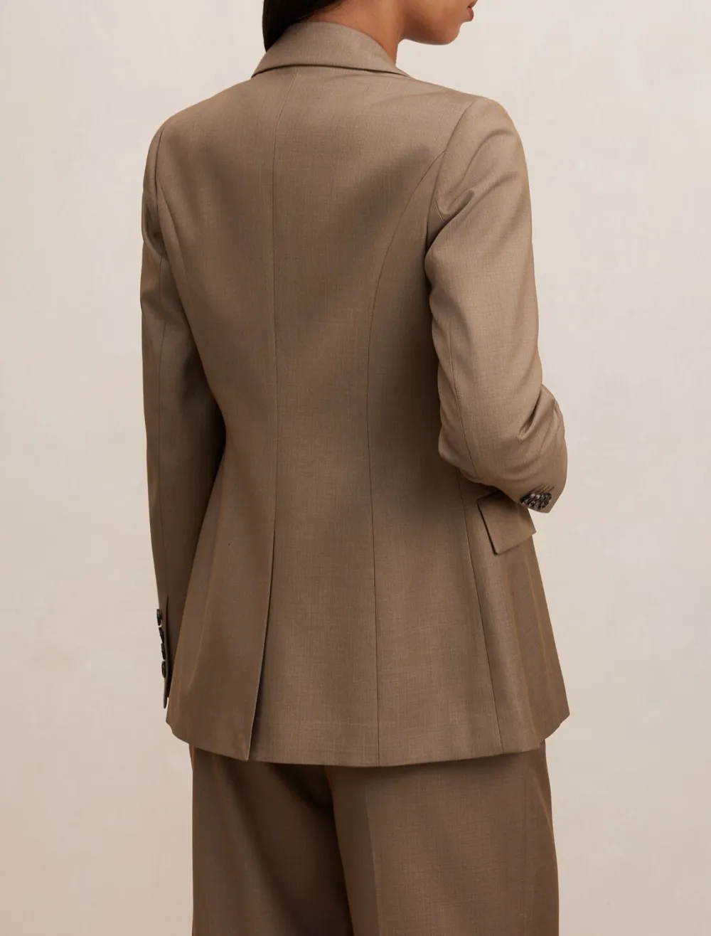 Warm Taupe Double-Breasted Tailored Blazer