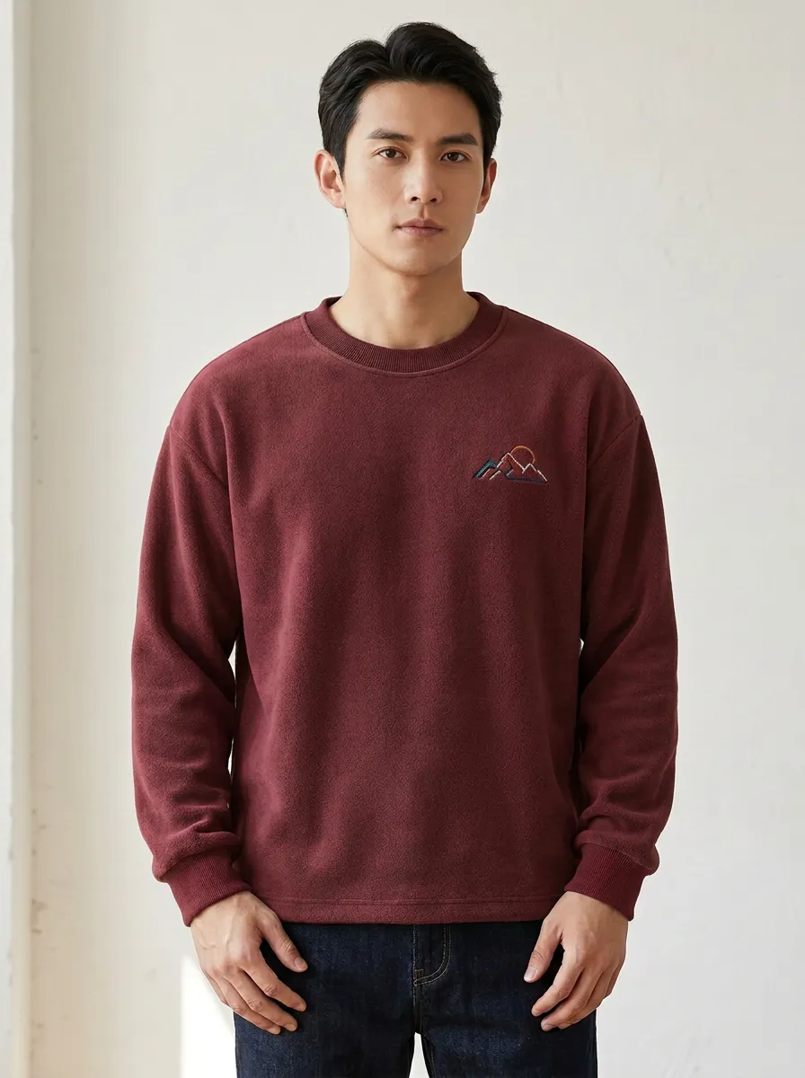 Men's Charcoal Grey Outdoor Mountain Embroidered Fleece Sweatshirt