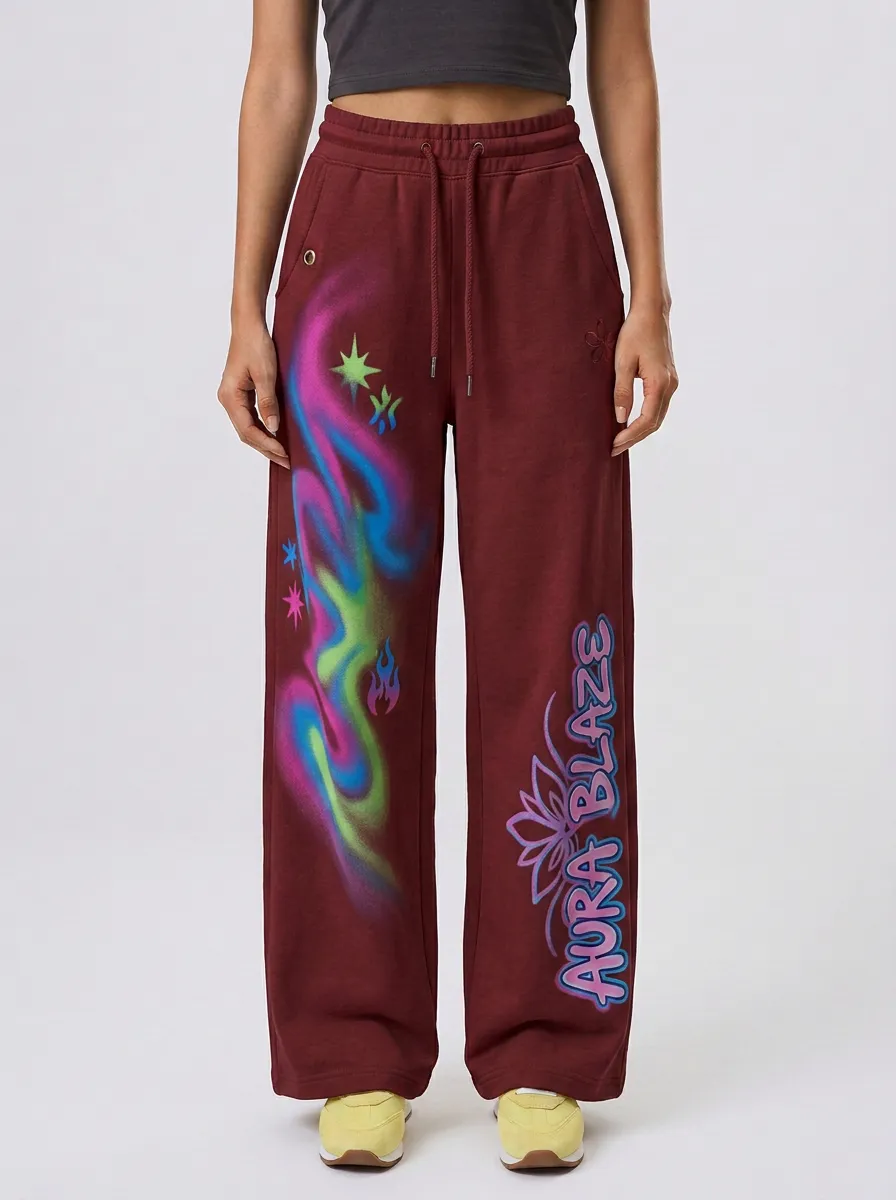 Women's Streetwear Aura Blaze Star Flame Printed Sweatpants