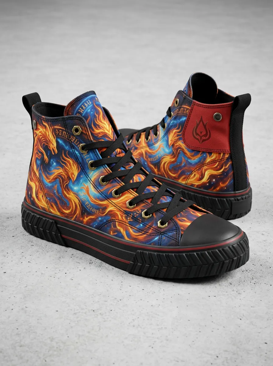 Everyday Fantasy Dragon Fire Galaxy Printed Canvas Shoes