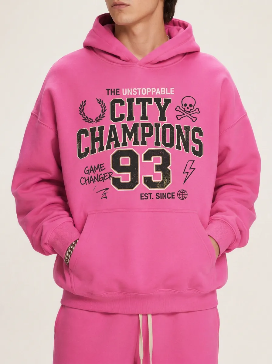Men's City Champions 93 Skull Lightning Printed Hoodie