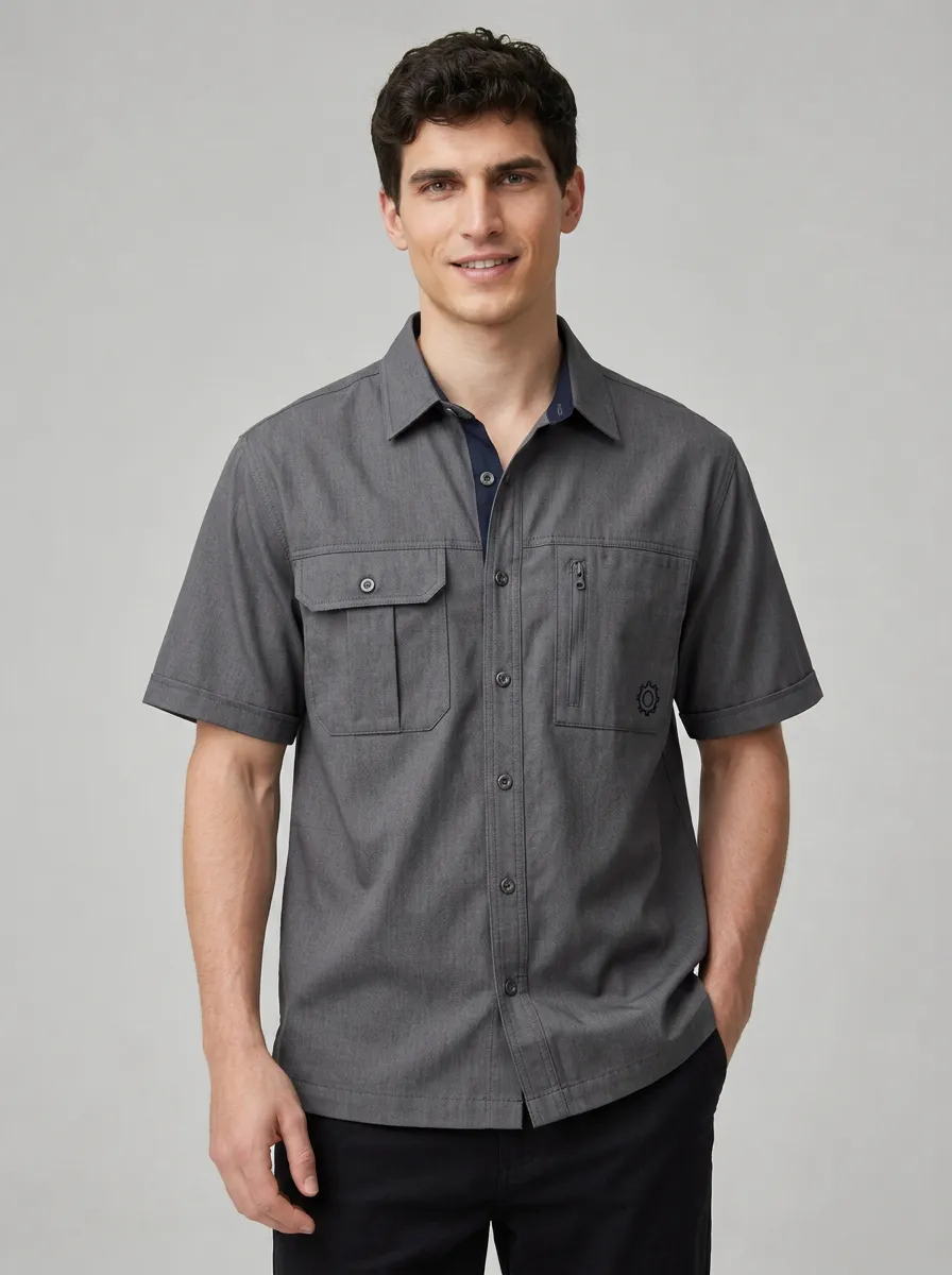 Men's Casual Gear Logo Printed Breathable Short Sleeve Shirt