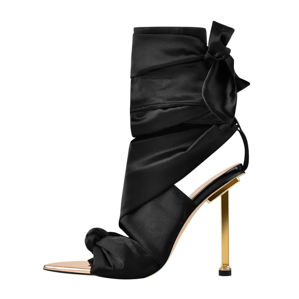 Pointed Open Toe High Heel Lace Up Sandals