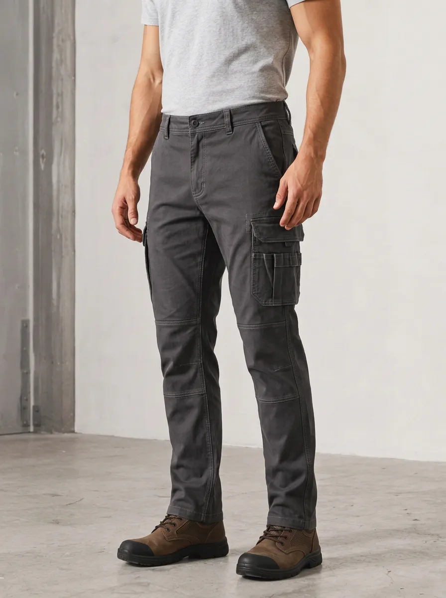 Men's Charcoal Utility Cargo Trousers with Short Sleeve Detail