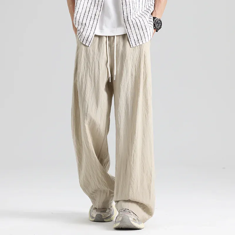 Men's Lightweight Tencel-Linen Summer Casual Trousers – Wide-Leg Straight-Cut Loose-Fit 