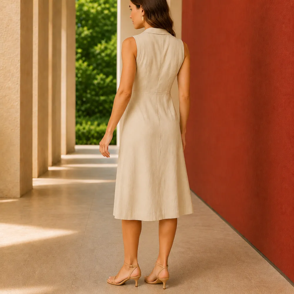 Button-Front Sleeveless Midi Dress