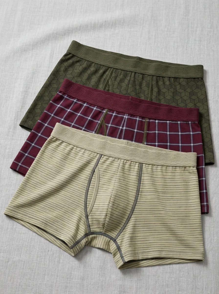 Men's Geometric Plaid Striped Pattern Printed Boxer Briefs 3-Pack