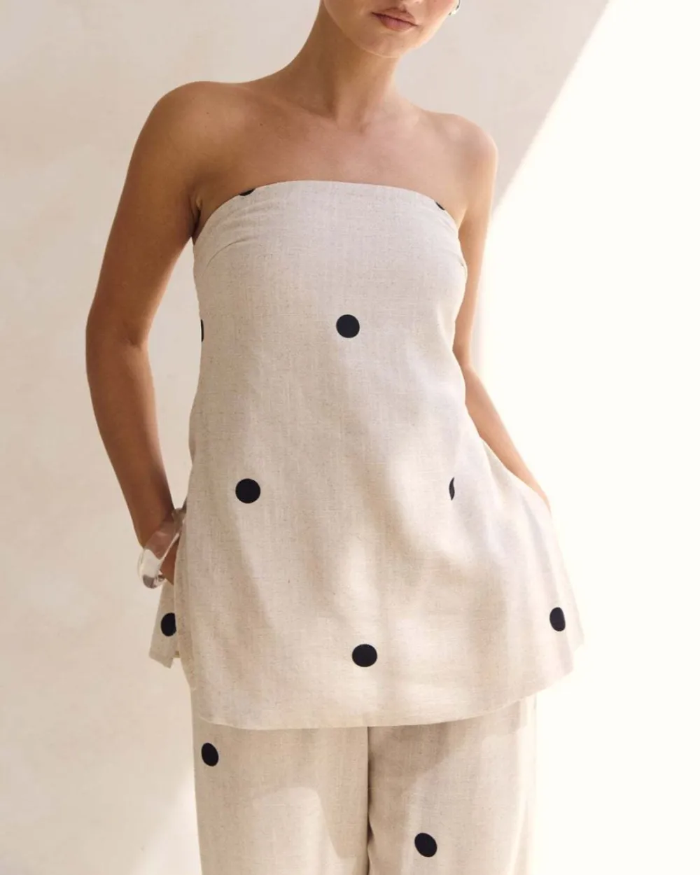 Strapless Polka Dot Top and Pants Set