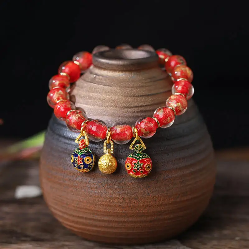 Swallowing Beast Family Charm Foil Liuli Glass Bracelet