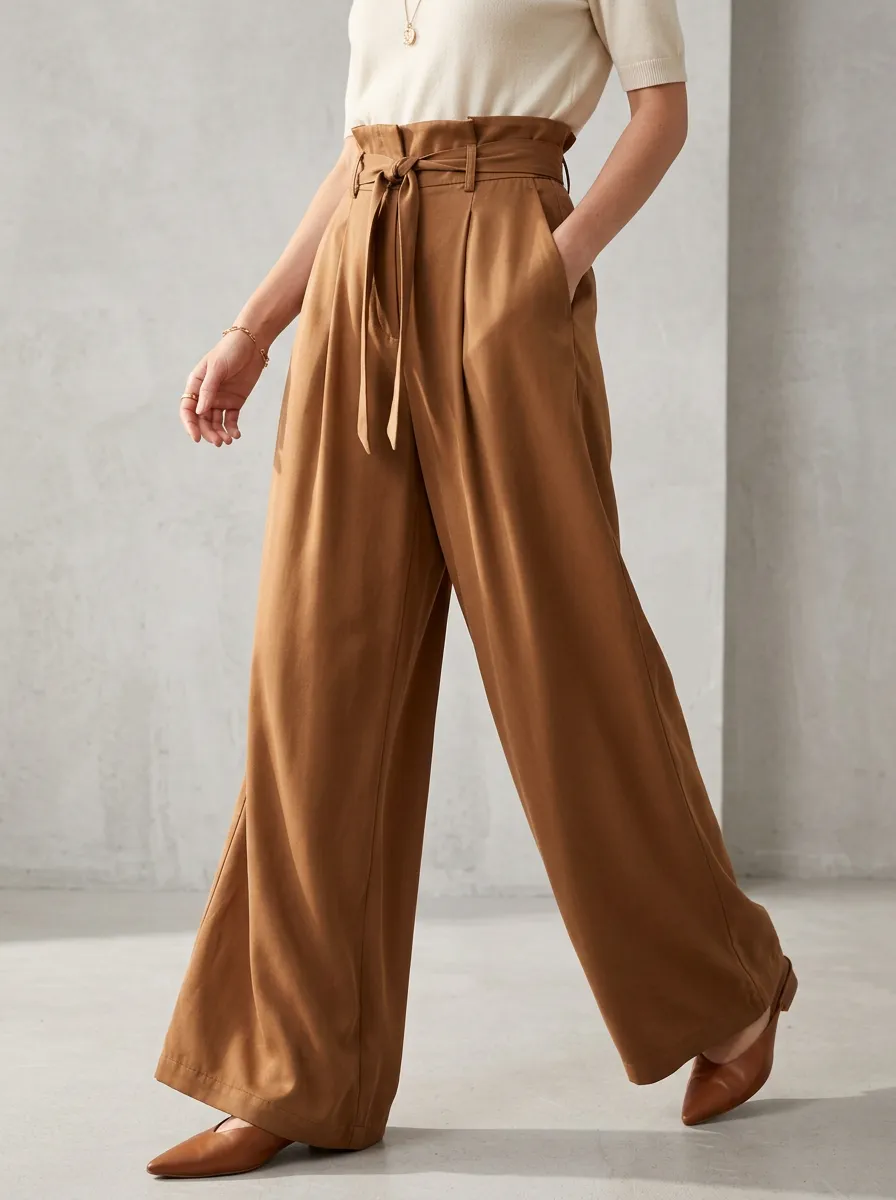 Wide-Leg Belted Casual Casual Wide Leg Pants