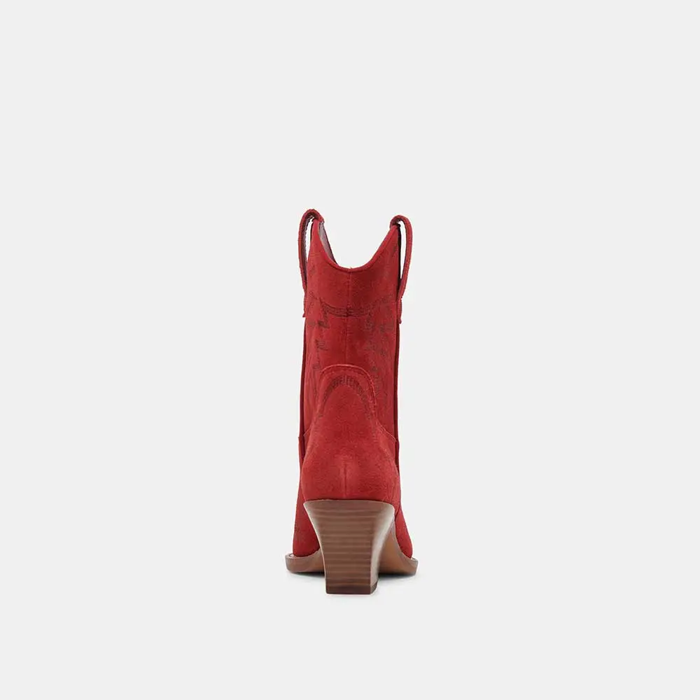 Faux-Suede Embroidered Pull-On Pointed-Toe Western Boots