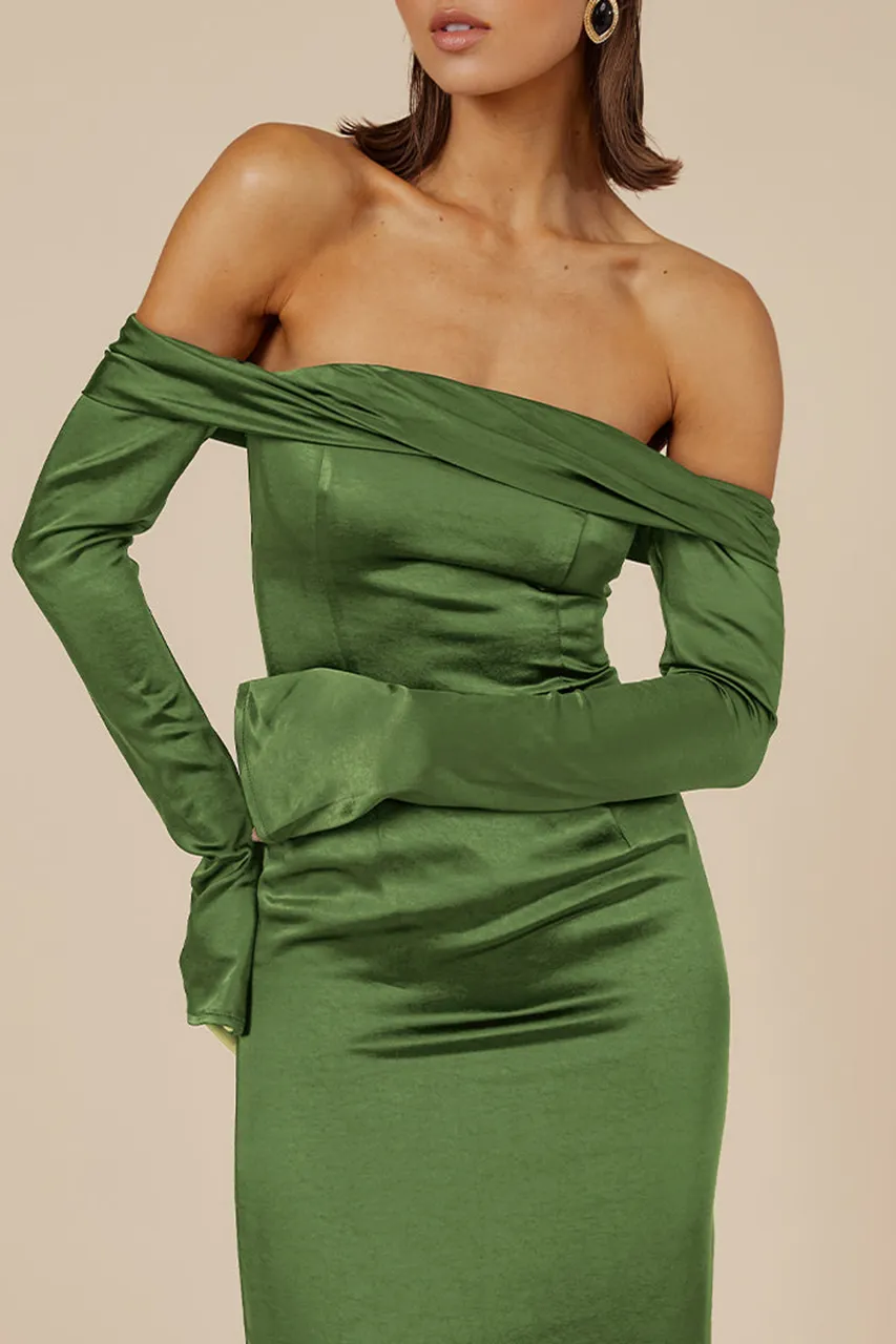 Off Shoulder Ruched Maxi Dress