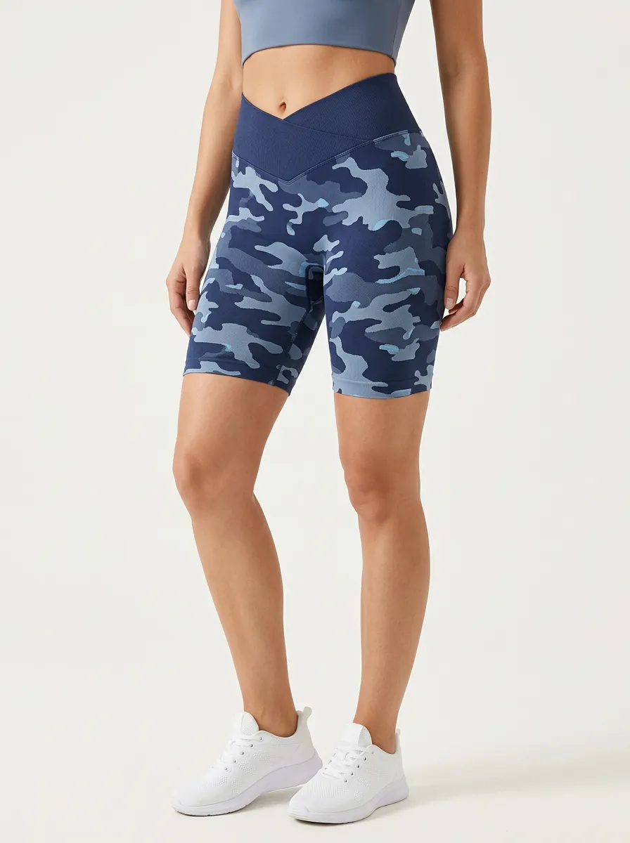 Women's Camo-Print V-Waist High-Rise Biker Shorts